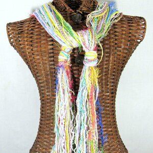 Multi Pastel String Scarf 74" Winter Wash Dry OOAK USA Handmade